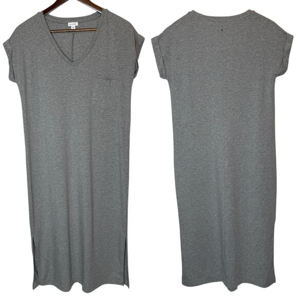 Cuyana Pima Cotton T Shirt Midi Dress Gray Short Sleeve Side Slits Medium - Picture 2 of 7